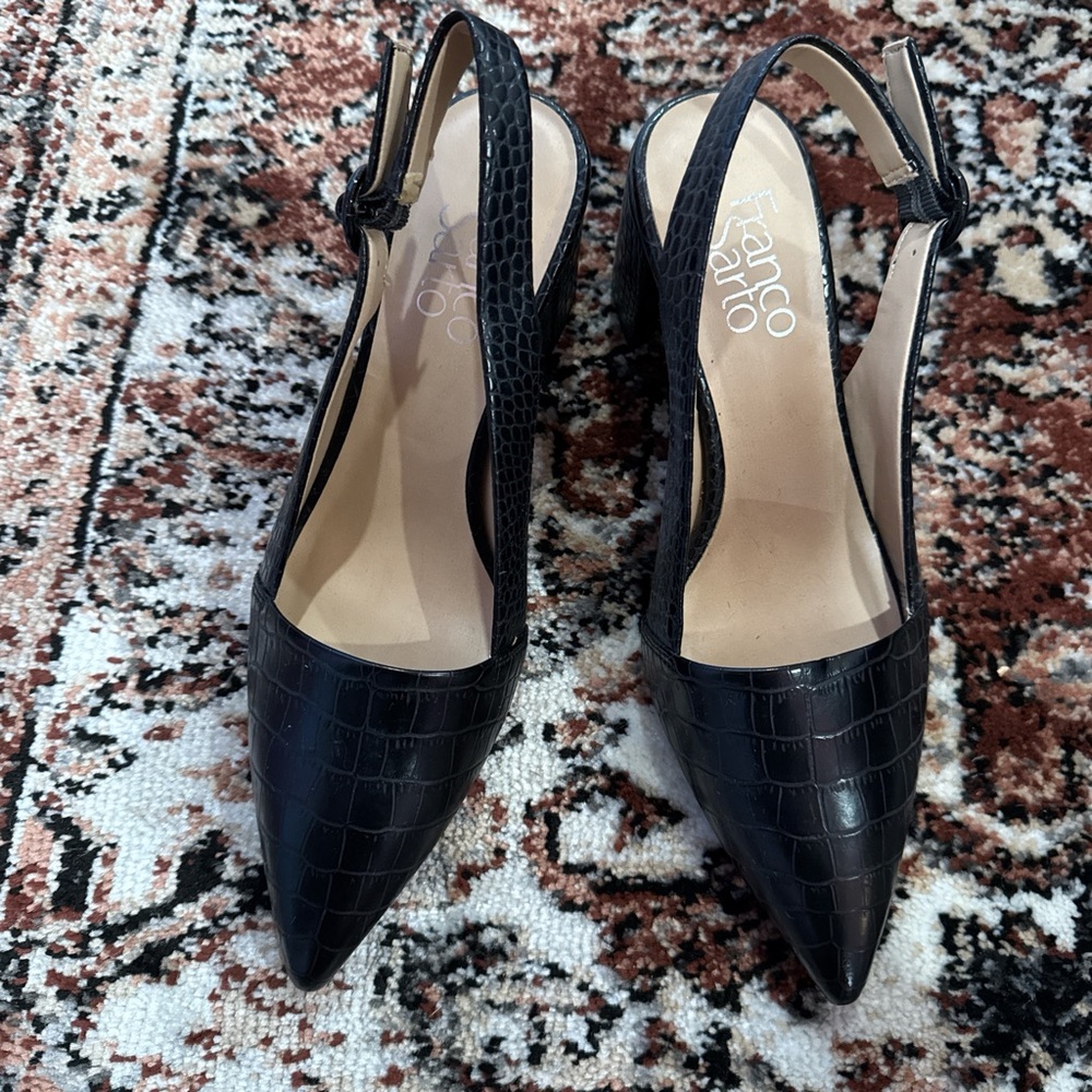 Franco Sarto Black Croc-Embossed Heels - Picture 2 of 5